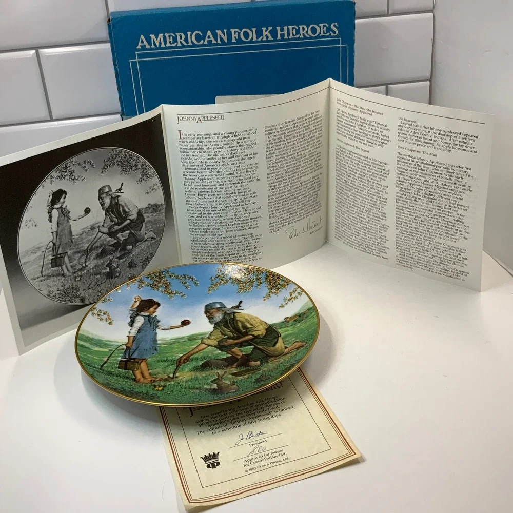 Crown Parian Johnny Appleseed Collector Plate‎ 1983 American Folk Heroes COA Box